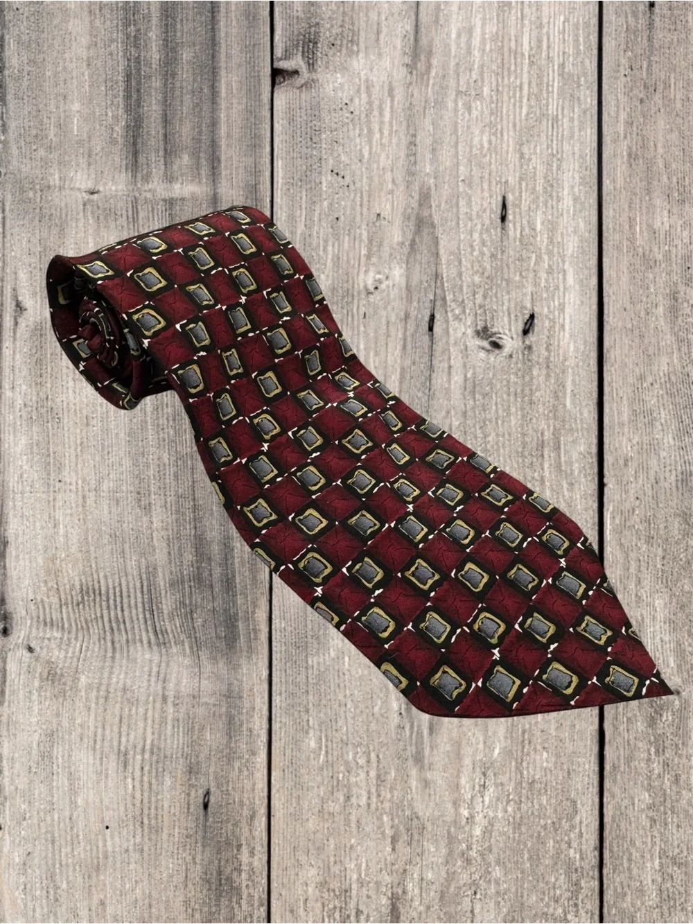 Vintage 1996 J. Garcia Burgundy Geometric 100% Silk Tie